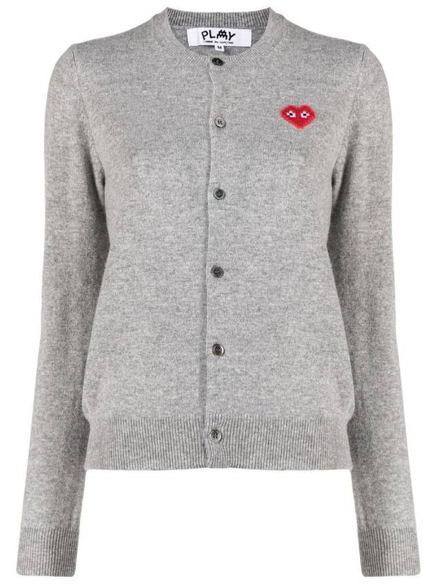 Play Red Heart Logo Print Wool Cardigan Gray - COMME DES GARCONS - BALAAN 2