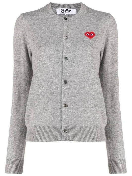 Play Red Heart Logo Print Wool Cardigan Gray - COMME DES GARCONS - BALAAN 2