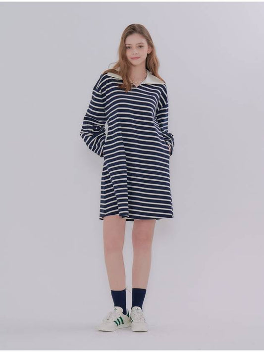 Stripe Collar Midi Dress Navy - METAPHER - BALAAN 2