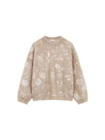 Women s Flower Sequin Mohair Pullover Light Brown - BRUNELLO CUCINELLI - BALAAN 1