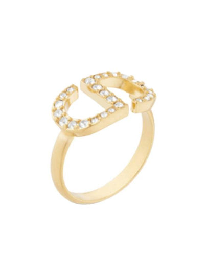 Petite CD Metal White Crystal Ring Gold - DIOR - BALAAN 2