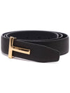 T Logo Reversible Leather Belt Black Brown - TOM FORD - BALAAN 4