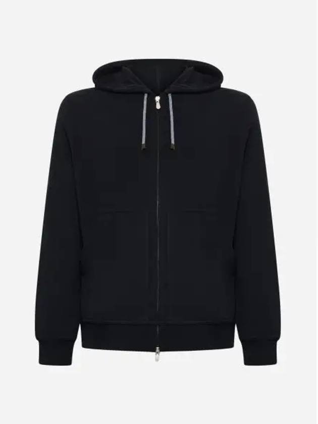 Tech Cotton Zip-Up Hoodie Black - BRUNELLO CUCINELLI - BALAAN 2