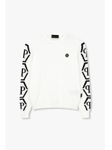 Men s Hexagon Sleeve Cotton Knit White - PHILIPP PLEIN - BALAAN 1