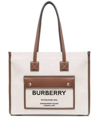 Freya Small Canvas Leather Tote Bag Natural Tan - BURBERRY - BALAAN 2