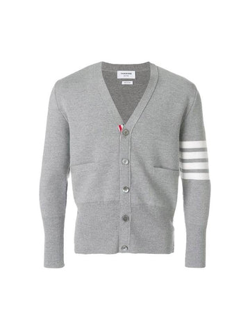 Milano Stitch Fine Merino Wool V-neck Cardigan Light Gray - THOM BROWNE - BALAAN 1