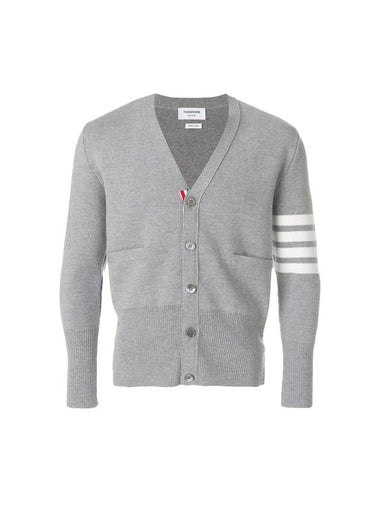 Milano Stitch Fine Merino Wool V-neck Cardigan Light Gray - THOM BROWNE - BALAAN 1