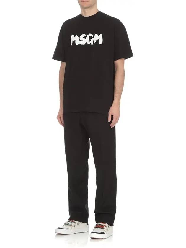 Brushed Logo Cotton Short Sleeve T-Shirt Black - MSGM - BALAAN 4