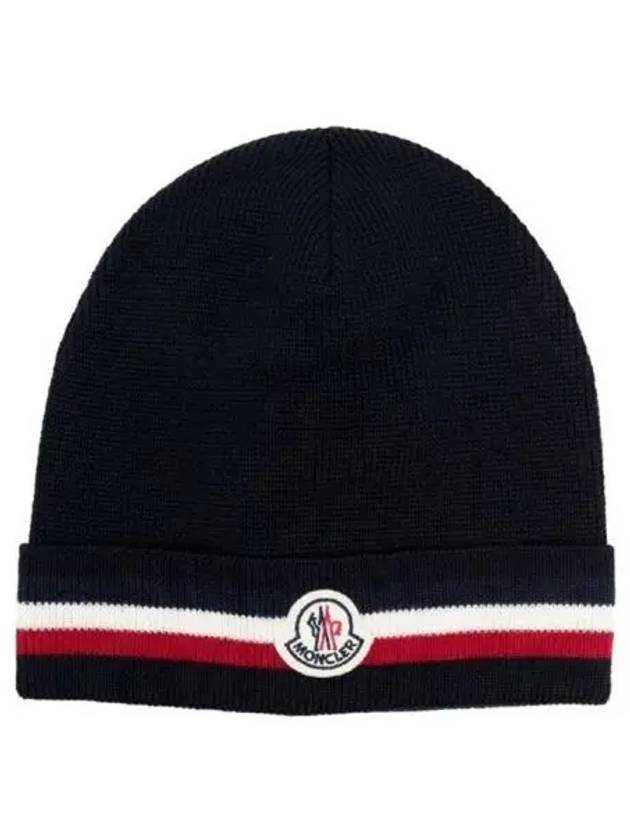 3B00045 A9575 742 Logo Wool Beanie Navy Hat TJ 270358 - MONCLER - BALAAN 1