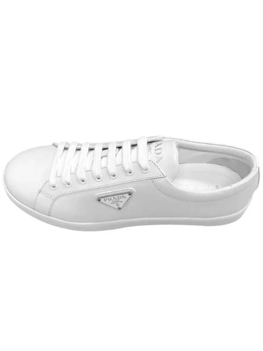 Brushed Leather Low Top Sneakers White - PRADA - BALAAN 2