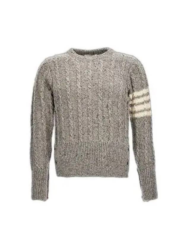 Donegal Twist Cable 4-Bar Classic Crewneck Knit Top Light Grey - THOM BROWNE - BALAAN 2