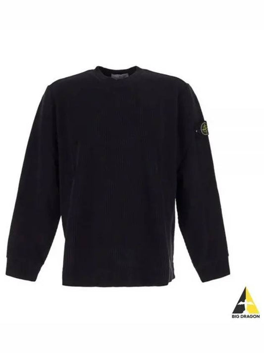 Compass Badge Crew Neck Ribbed Cotton Knit Top Black - STONE ISLAND - BALAAN 2