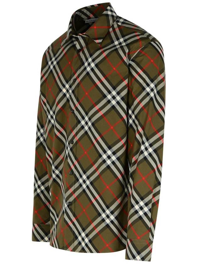 Check Cotton Long Sleeve Shirt Green - BURBERRY - BALAAN 3