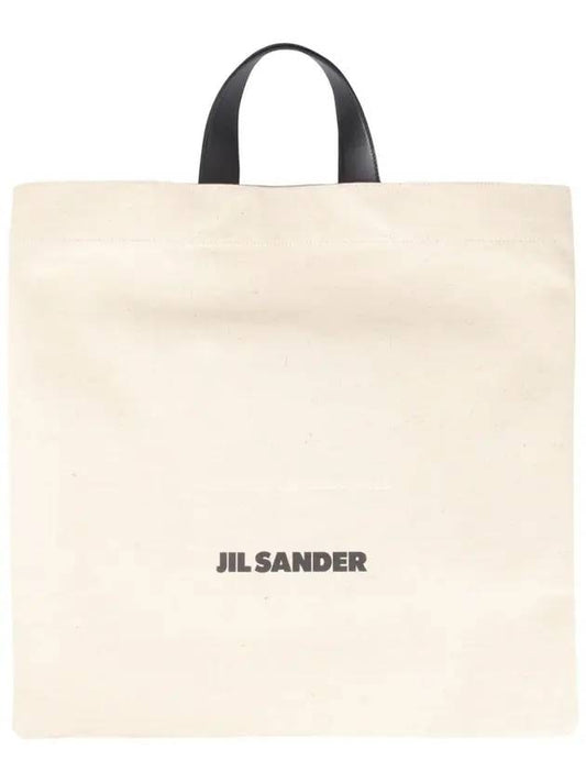 Logo Square Flat Cotton Tote Bag Beige - JIL SANDER - BALAAN 1