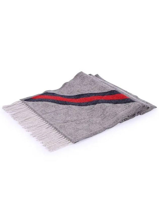 GG Web Wool Muffler Gray - GUCCI - BALAAN 2