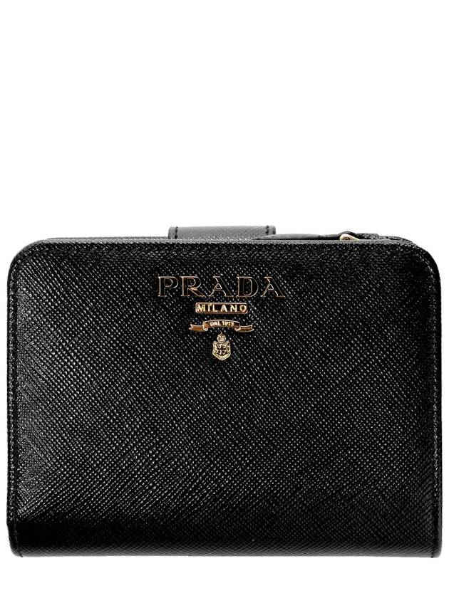 Logo Saffiano Leather Half  Wallet Black - PRADA - BALAAN 2