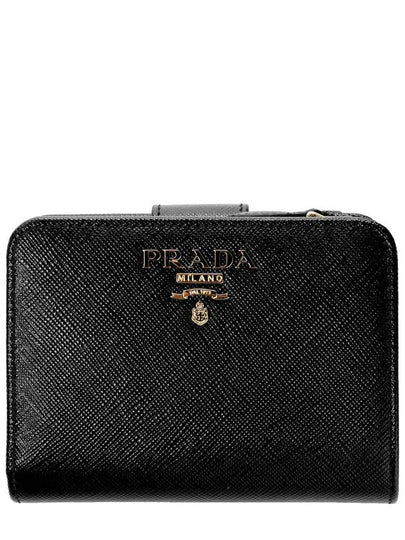 Logo Saffiano Leather Half Wallet Black - PRADA - BALAAN 2