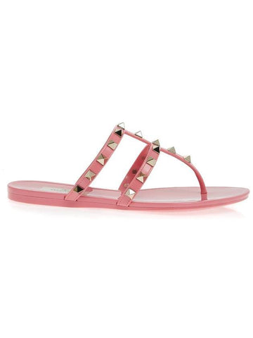 Rockstud Rubber Flip Flops Pink - VALENTINO - BALAAN.