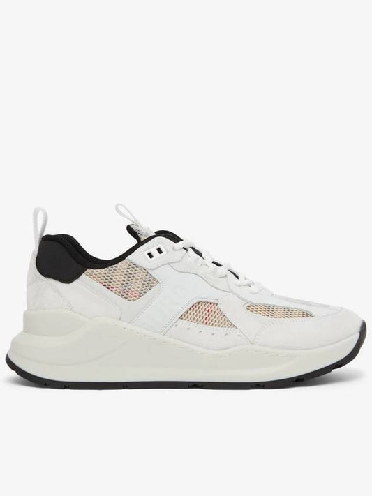 Logo Print Leather Suede and Check Mesh Sneakers Archive Beige White - BURBERRY - BALAAN 2