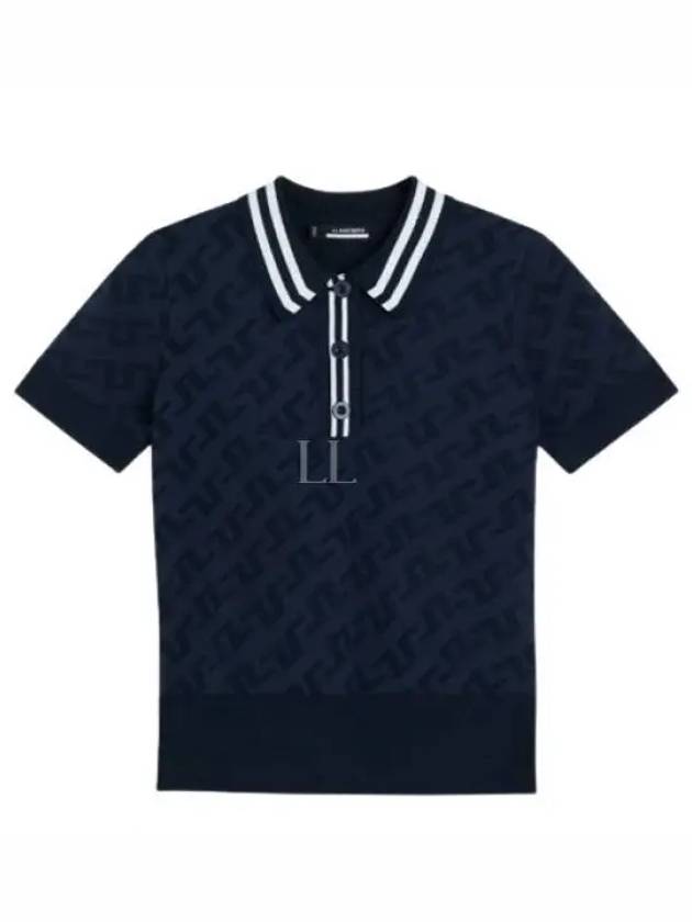 Women's Golf Aria Collar Monogram Knit Short Sleeve PK Shirt Navy - J.LINDEBERG - BALAAN 2