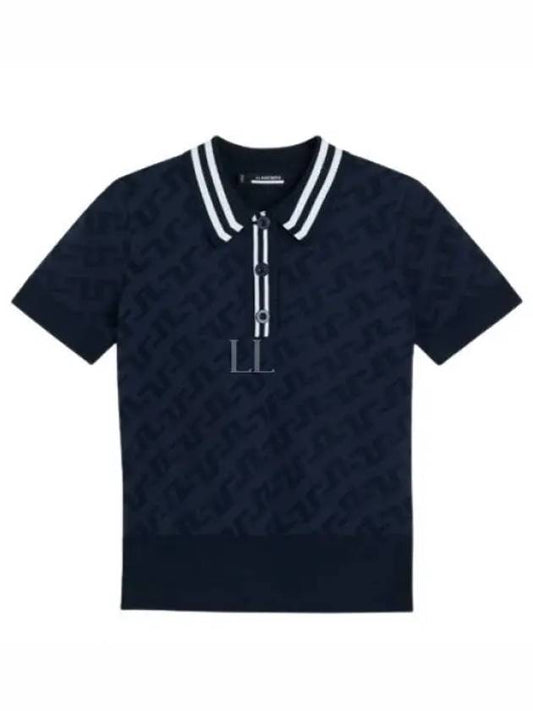 Women's Golf Aria Collar Monogram Knit Short Sleeve PK Shirt Navy - J.LINDEBERG - BALAAN 2