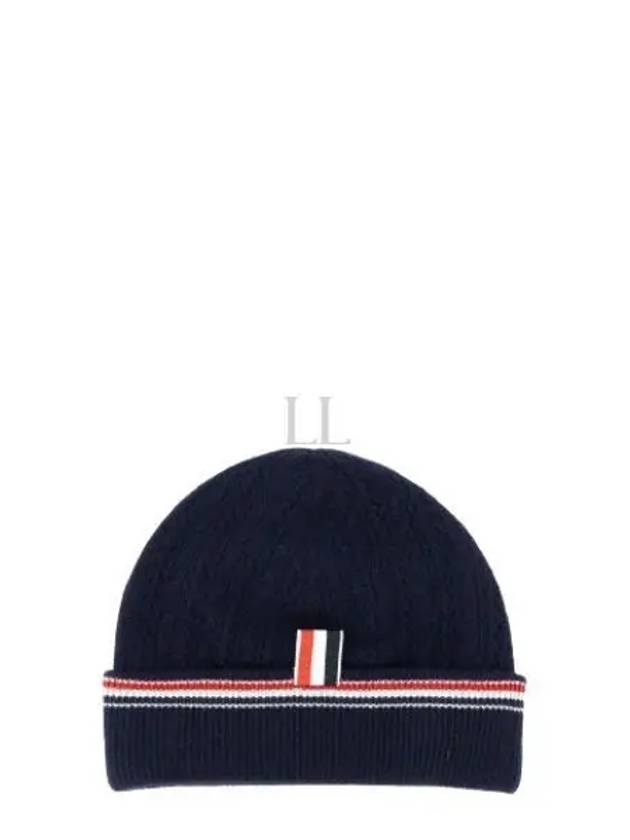 Intarsia Stripe Knit Beanie Navy - THOM BROWNE - BALAAN 2