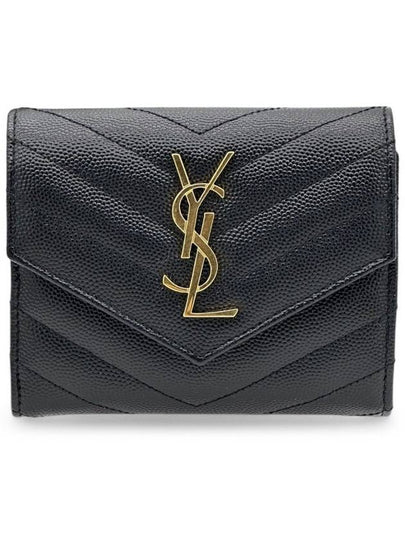 Matelasse Monogram Quilting Flap Half Wallet Black - SAINT LAURENT - BALAAN 2