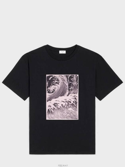 Men's Loose Wave Cotton Jersey Short Sleeve T-Shirt Black - CELINE - BALAAN 2