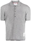 RWB Button Ribbed Polo Wool Knit Top Grey - THOM BROWNE - BALAAN 3