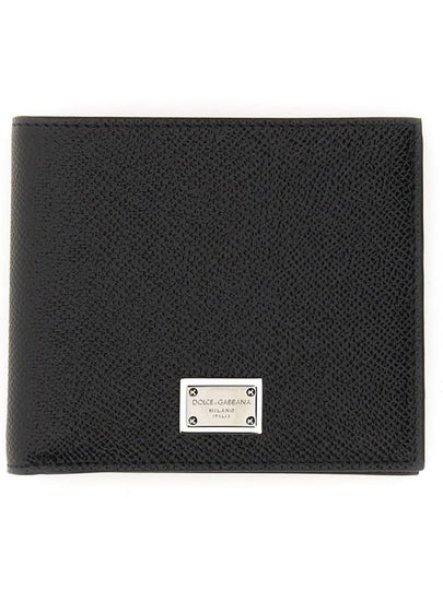 Logo Plaque Calf Leather Half Wallet Black - DOLCE&GABBANA - BALAAN 2