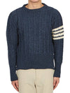 Donegal Twist Cable 4-Bar Classic Crewneck Knit Top Blue - THOM BROWNE - BALAAN 2