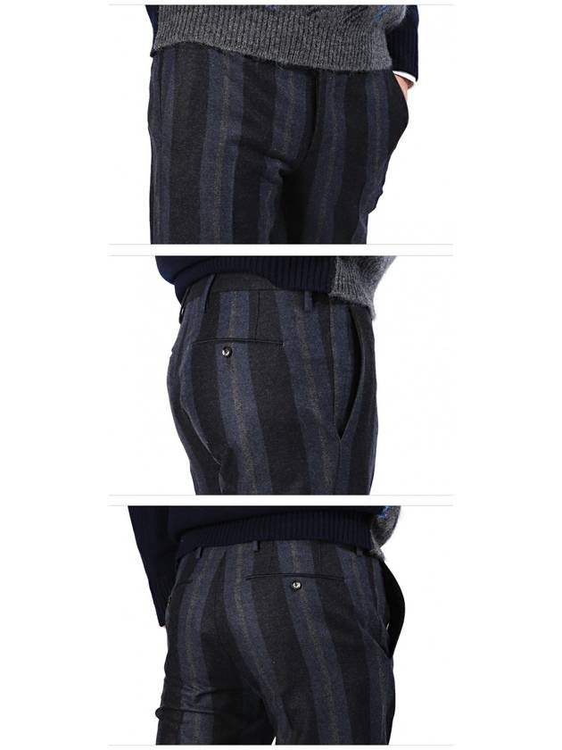 Men's Striped Wool Skinny Pants Navy Gray - PT01 - BALAAN.