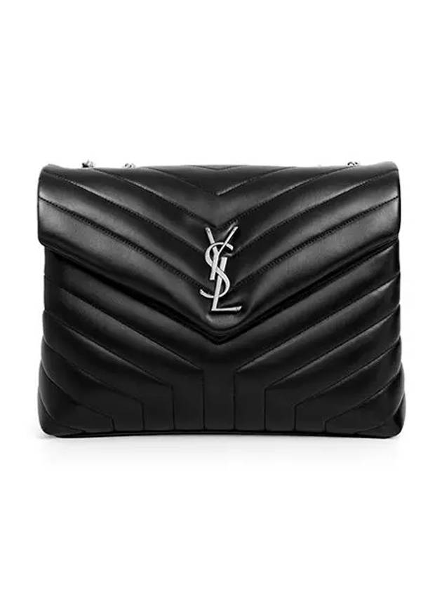 Silver Monogram Loulou Matelasse Y Leather Medium Shoulder Bag Black - SAINT LAURENT - BALAAN 5