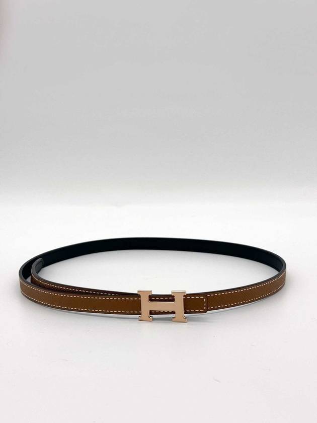 Mini H Buckle Strap 13mm Reversible Leather Belt Pink Gold Black - HERMES - BALAAN 9