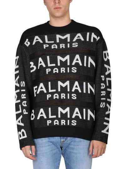 Men's Allover Logo Intarsia Knit Top Black - BALMAIN - BALAAN 2