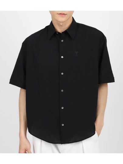 Embroidered Logo Short Sleeve Shirt Black - AMI - BALAAN 2