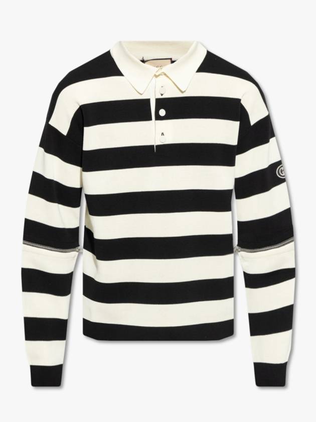 Men's Striped Cotton Polo Shirt Ivory Black - GUCCI - BALAAN 2