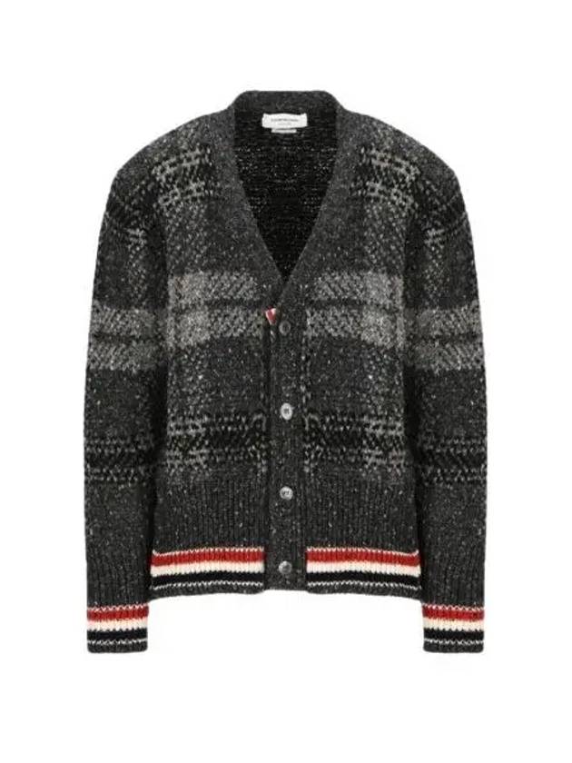 Donegal Tartan Stripe V-Neck Cardigan Grey - THOM BROWNE - BALAAN 2