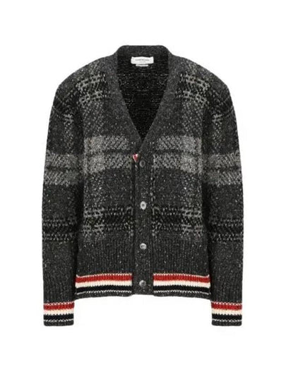 Donegal Tartan Stripe V-Neck Cardigan Grey - THOM BROWNE - BALAAN 2