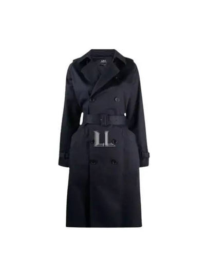 Greta Double Breasted Cotton Trench Coat Navy - A.P.C. - BALAAN 2