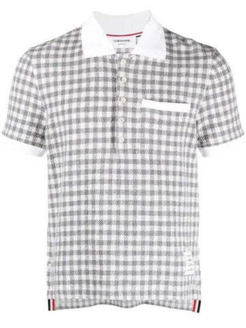 Gingham Check Short Sleeve Cotton Polo Shirt grey - THOM BROWNE - BALAAN 1