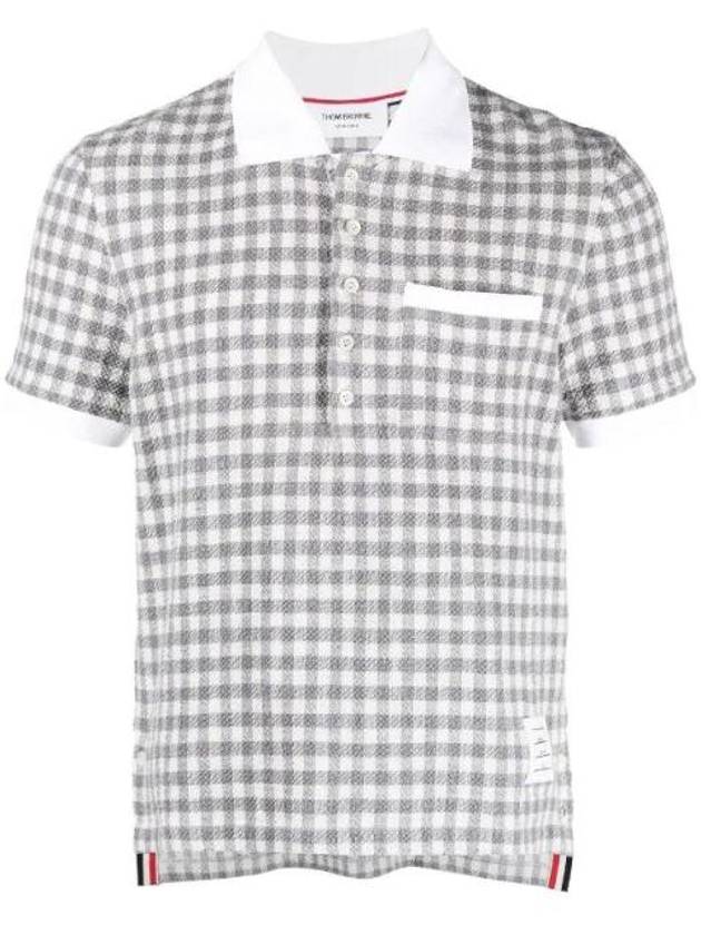 Gingham Check Short Sleeve Cotton Polo Shirt grey - THOM BROWNE - BALAAN 1