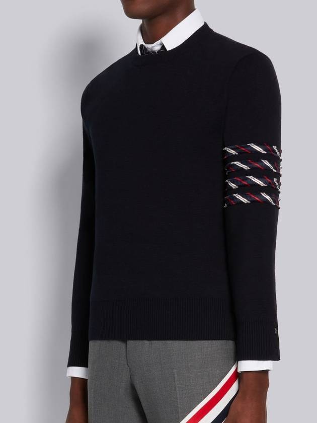 diagonal silk stripe crew neck knit top navy - THOM BROWNE - BALAAN.