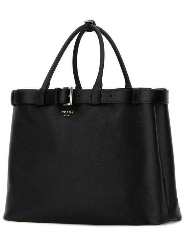 Buckle Belted Leather Tote Bag Black - PRADA - BALAAN 3