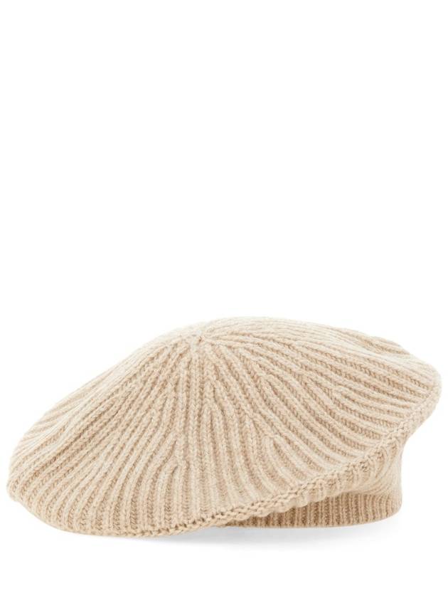 Logo Rib Edge Wool Beret Sand - GANNI - BALAAN 3