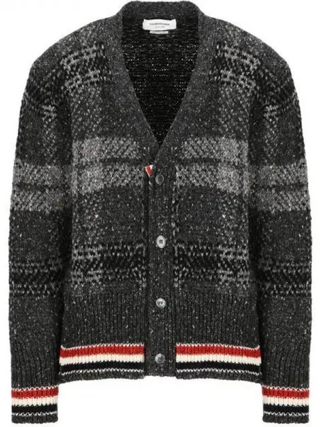 Donegal Tartan Stripe V-Neck Cardigan Grey - THOM BROWNE - BALAAN 2