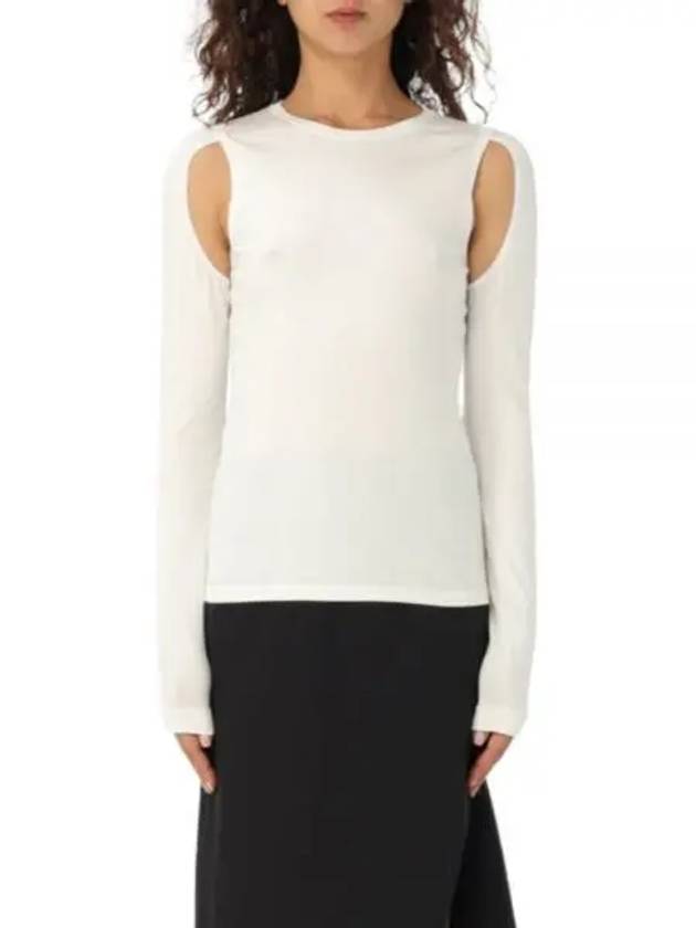 Cutout Cotton Long Sleeve T-Shirt White - HELMUT LANG - BALAAN 2