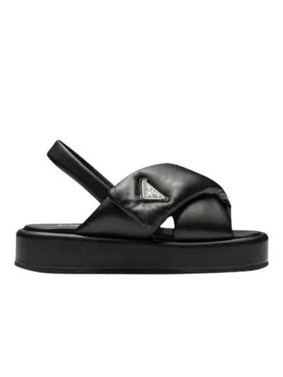 Triangular Logo Soft Padded Nappa Leather Sandals Black - PRADA - BALAAN 2