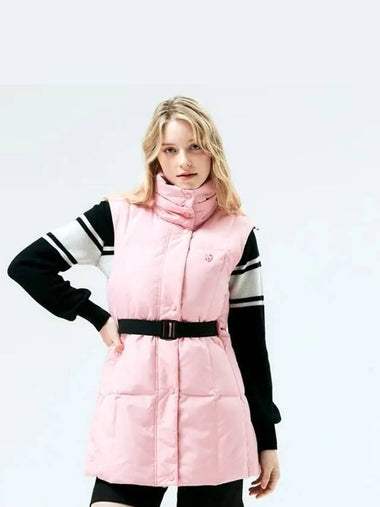 Golf belted goose down long padded vest pink - HENRY STUART - BALAAN 1