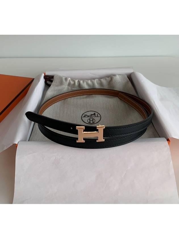 Women's Focus Buckle Reversible Leather Belt Black Rose Gold - HERMES - BALAAN 3